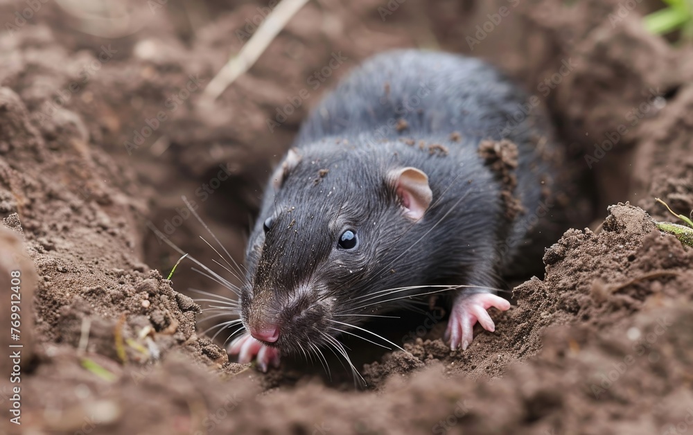 Emerging from its earthy burrow, this inquisitive rat examines its surroundings with keen eyes, whiskers twitching with interest. Emerging from its earthy burrow, this inquisitive rat examines its surroundings with keen eyes, whiskers twitching with interest.