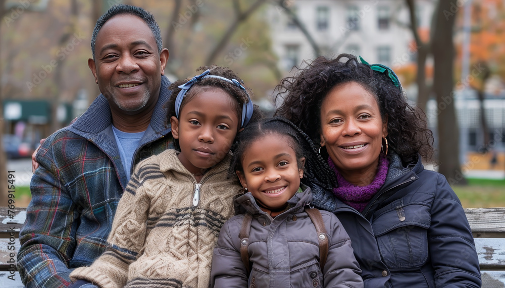 portrait of a family in the park wearing coats portrait of a family in the park wearing coats