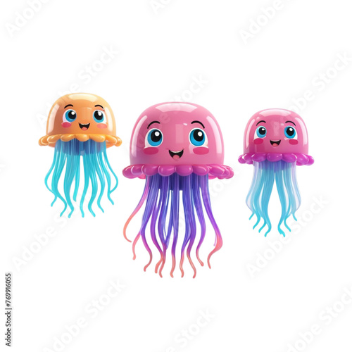 3d rendering of cartoon jellyfish on Isolated transparent background png. generated with AI
