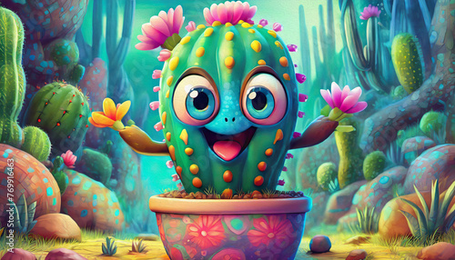 Oil painting style Funny cactus