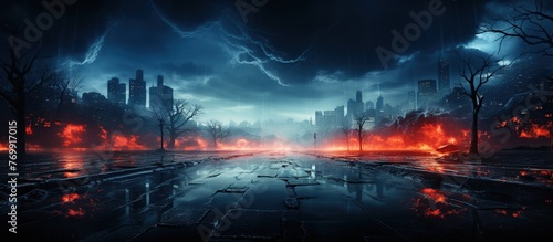 Apocalyptic Cityscape with Lightning Storm © nahij