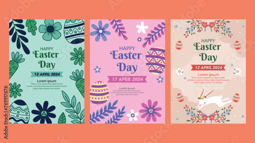 Collection of flyer happy easter day template vector illustration