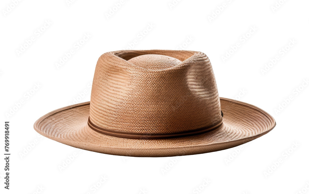 A stylish brown hat lying gracefully on a crisp white background A stylish brown hat lying gracefully on a crisp white background