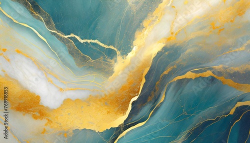 abstract blue marble background with golden veins pain
