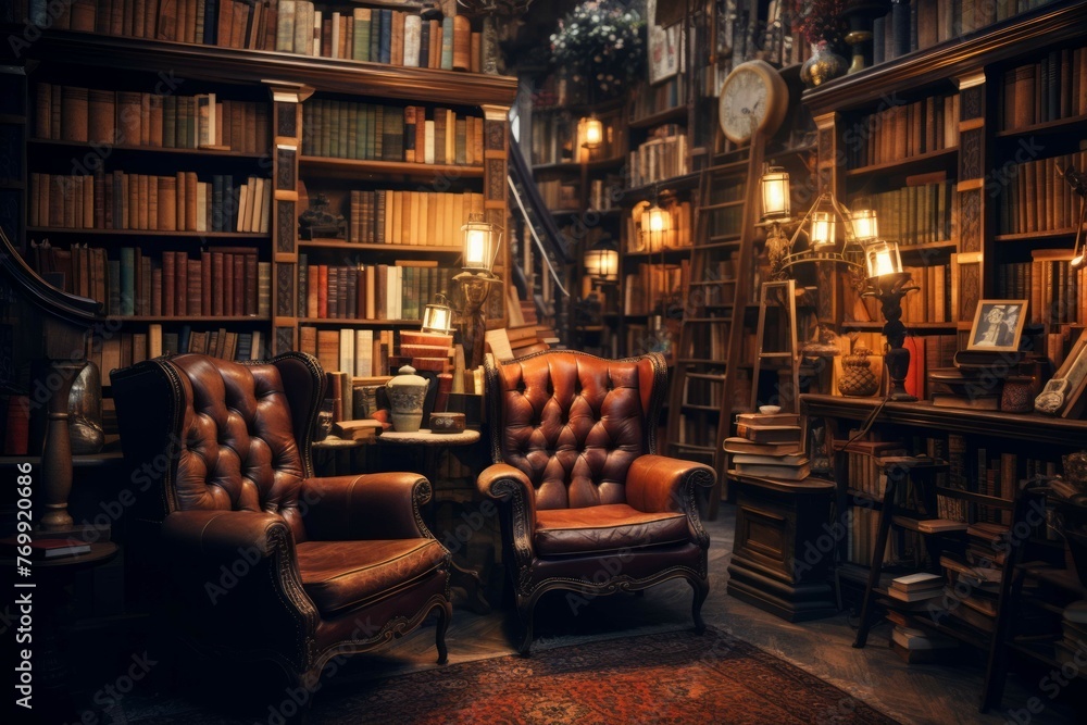 Vintage bookstore with old books