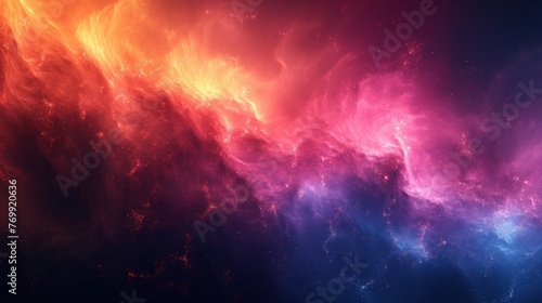 Dark deep bright blue purple red orange coral abstract background. Geometric shape. Angle line strip 3D. Color gradient. Neon electric metallic fire glow light. Grain noise rough. Wide banner.Panorama