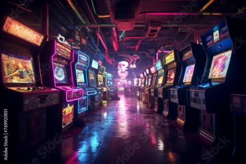 Nostalgic arcade with vintage arcade machines