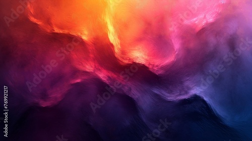 Dark deep bright blue purple red orange coral abstract background. Geometric shape. Angle line strip 3D. Color gradient. Neon electric metallic fire glow light. Grain noise rough. Wide banner.Panorama photo