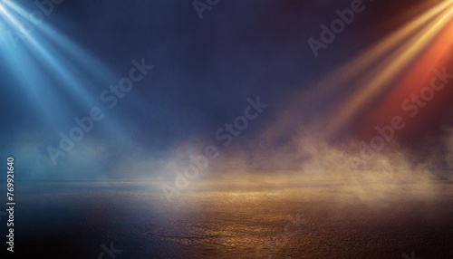 dark empty space blue and red neon spotlight wet asphalt smoke night view industrial rays abstract dark texture of an empty background with copy space mock up design