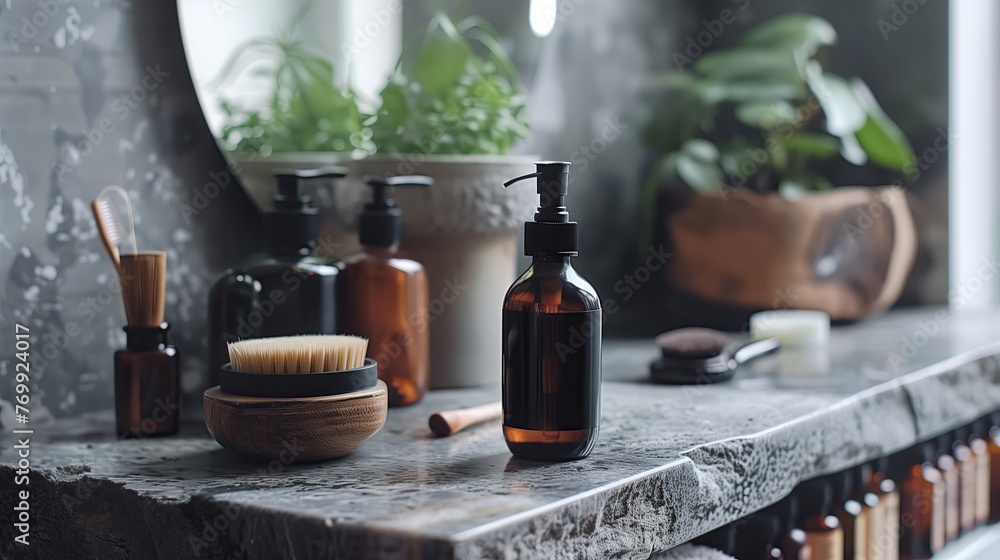 Cosmetics on the countertop in the bathroom. The concept of body care. Cosmetics on the countertop in the bathroom. The concept of body care.