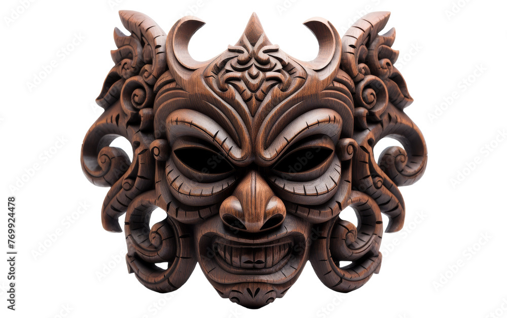 A wooden mask adorned with ornate designs, exuding mystery and elegance