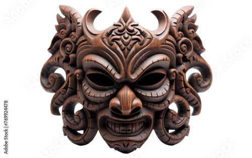 A wooden mask adorned with ornate designs, exuding mystery and elegance