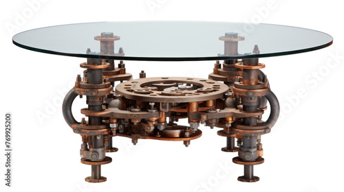 Industrial Steampunk Coffee Table Design on isolated white background