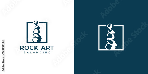 Creative Rock Art Logo. Zen Stone, Spa, Meditation with Minimalist Style. Stone Stack Logo Icon Symbol Vector Design Inspiration.