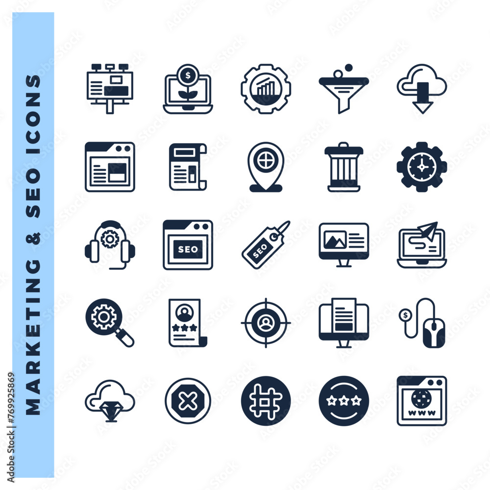 25 Marketing and Seo Lineal Fill icon pack. vector illustration.