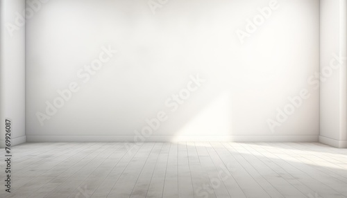 Empty white walled room and smooth floor, with interesting light background
 photo