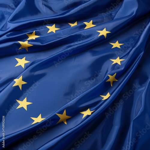 European Union flag background, realistic ripples canvas texture 