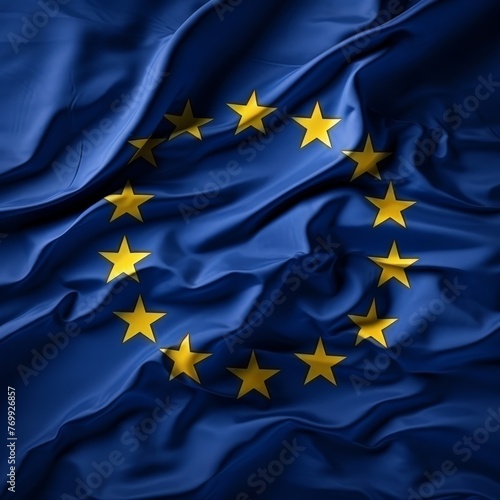European Union flag background, realistic ripples canvas texture 
