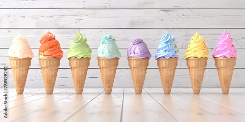 A row of ice cream cones with different flavors