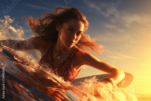 Woman surfing on a wave