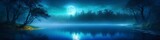 Abstract colorful colorful blurred illustration of blue summer night on river, background for social media banner, website and for your design, space for text.	