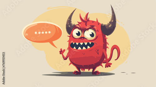 Cartoon little devil with speech bubble flat cartoon photo