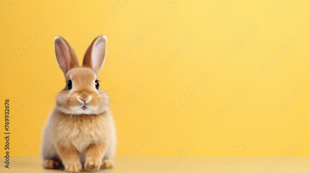 Obraz premium cute animal pet rabbit or bunny brown color smiling and laughing isolated with copy space for easter background, rabbit, animal, pet, cute, fur, ear, mammal, background, celebration, generate by AI