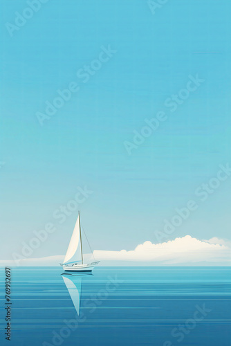 Calm, clear, serene, sailboat, voyage on sea 