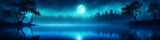 Abstract colorful colorful blurred illustration of blue summer night on river, background for social media banner, website and for your design, space for text.	
