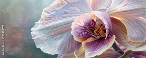 A Close-Up Marvel: The Intricate Details of an Orchid's Bloom Unveiled in the Warm Embrace of Spring's Gentle Touch