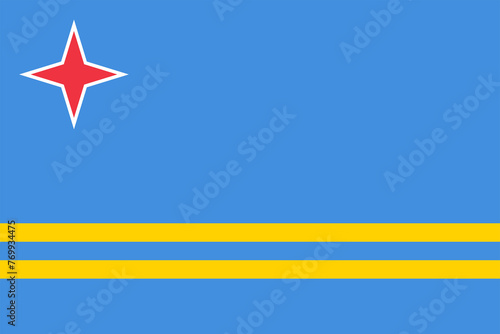 Flag of Aruba. Aruban blue flag with star. State symbol of the island of Aruba. photo