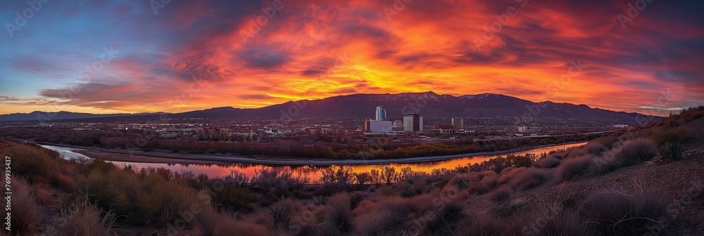 American City Panorama evoking Albuquerque City - obrazy, fototapety, plakaty 