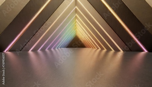 3d rendered black geometric background with lgbtq rainbow neon lights