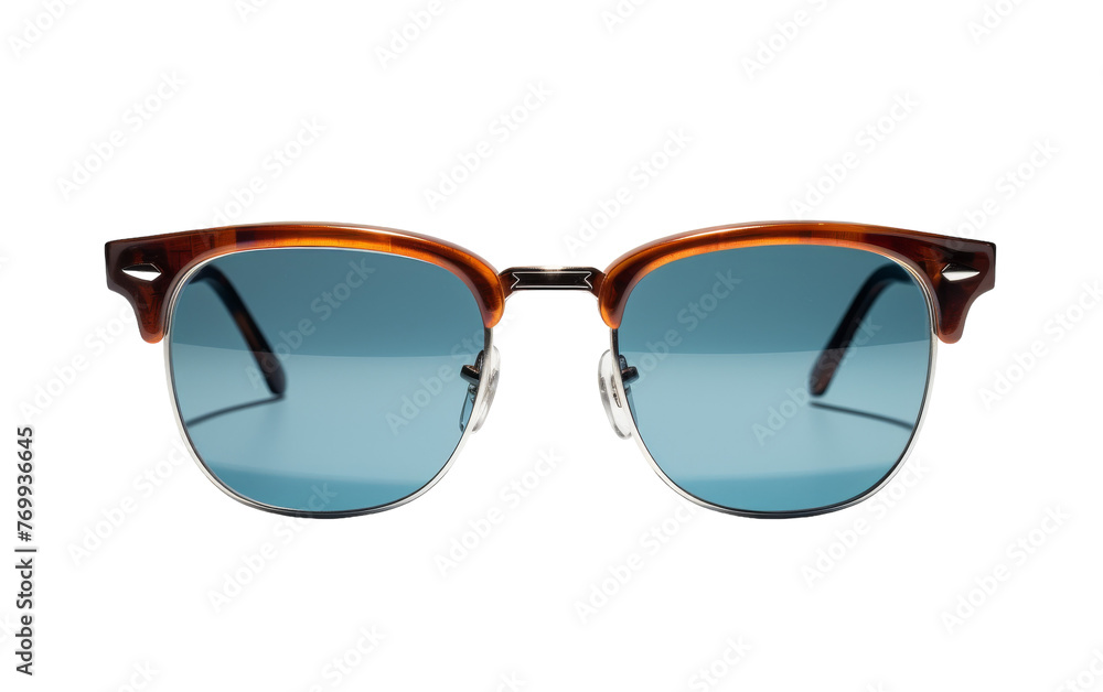 A pair of stylish sunglasses rests on a pure white background A pair of stylish sunglasses rests on a pure white background