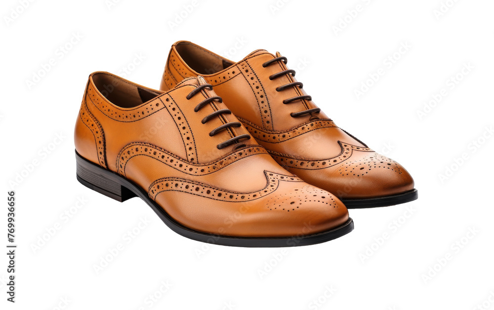 A pair of brown shoes resting gracefully on a pristine white background