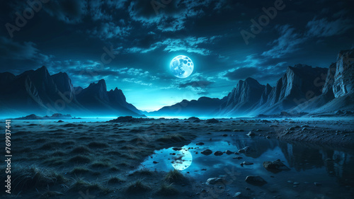 magnificent mountain landscape, full moon