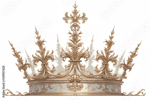Gold crown. The crown is very ornate and has a lot of detail.