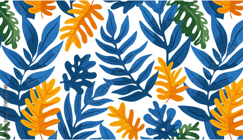 抽象的な自然アート リーフ コラージュ形状のシームレスなパターン。トレンディな現代的な切り抜きの背景イラスト。天然の有機植物の葉のアートワークの壁紙プリント。ビンテージ植物夏のテクスチャー。