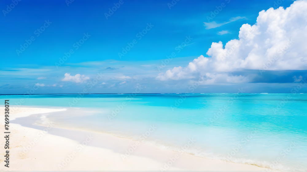 Fototapeta premium Tranquil Beach Paradise: Perfect for Summer Escapes. Space for text.