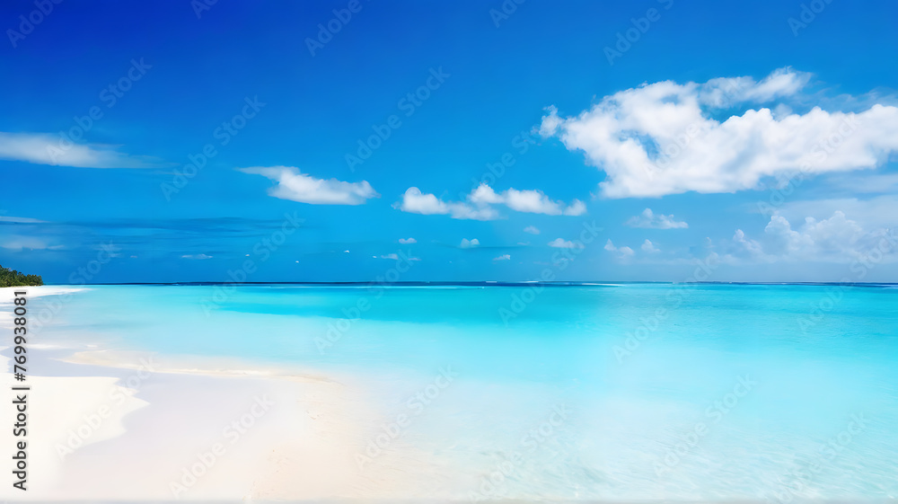 Fototapeta premium Tranquil Beach Paradise: Perfect for Summer Escapes. Space for text.