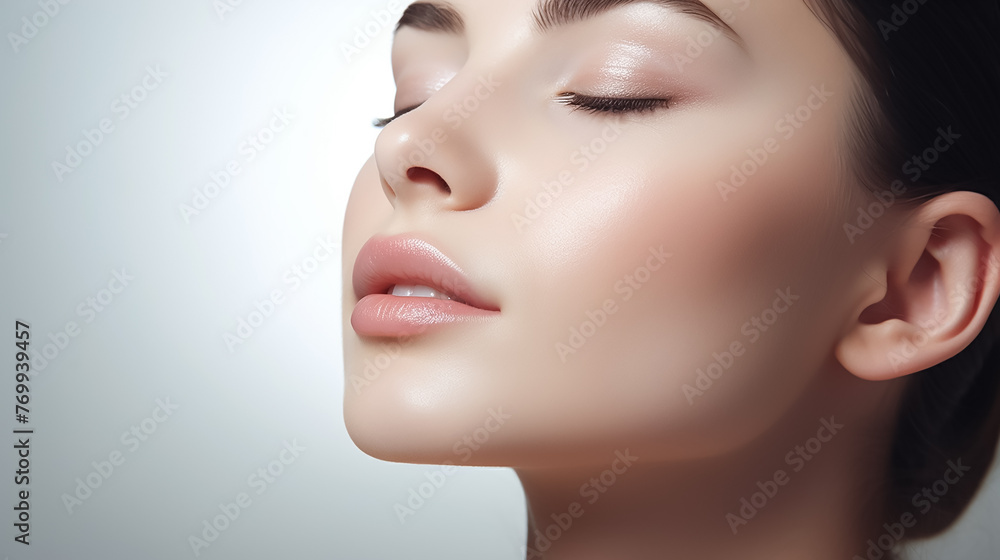 Beautiful young woman with clean skin on a white background. Skin care. Beautiful young woman with clean skin on a white background. Skin care.