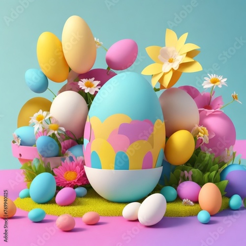 happy easter with colorful easter eggsinternational spring celebrationminimal style 3d rendering, 8k photo