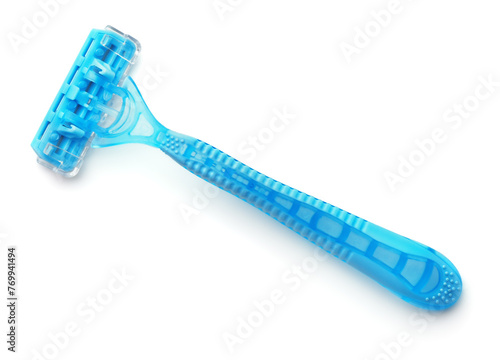 Blue disposable plastic shaving razor