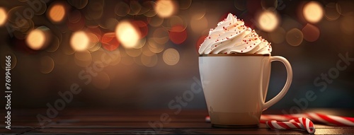 a large coffee mug using professional food photography techniques, accentuated by studio lights casting a right top angle light, with plenty of whitespace for text integration.