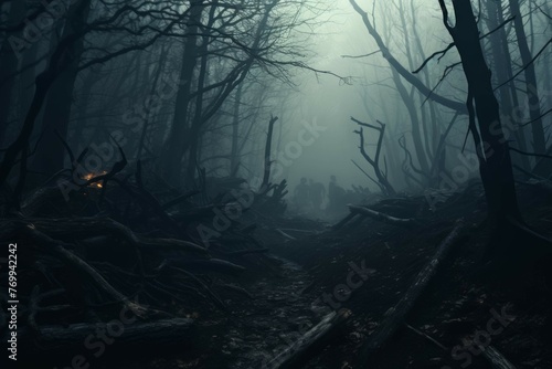 Haunted forest with ghostly apparitions