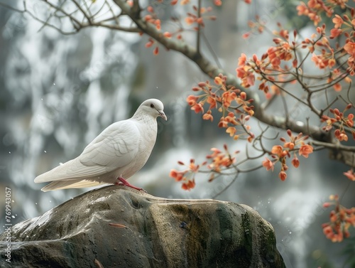 Dove of Hope: Optimistic Symbol in Nature's Embrace - Symbolic Optimism Amidst Natural Beauty - Witness the dove of hope, a symbol of optimism, gracefully framed by nature's embrace, conveying