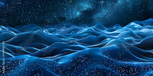 Digital waves Blue Background with Stars, A close up of abstract cybernetic network background generative ai © raza