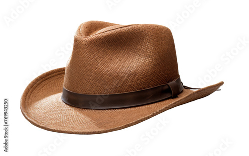 A brown hat adorned with a rustic leather band, casting a shadow under the midday sun