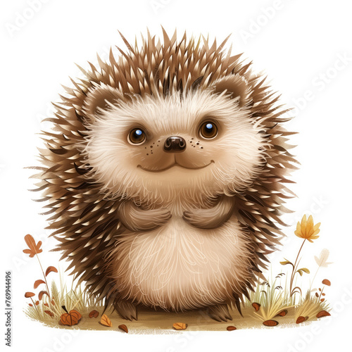 Cute Funny Cartoon Hedgehog, Illustration for Children Book, Generative AI