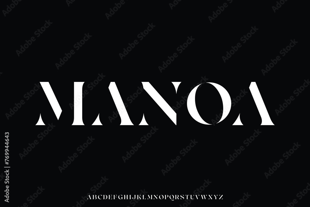 Abstract elegant stencil type serif alphabet display font vector illustration